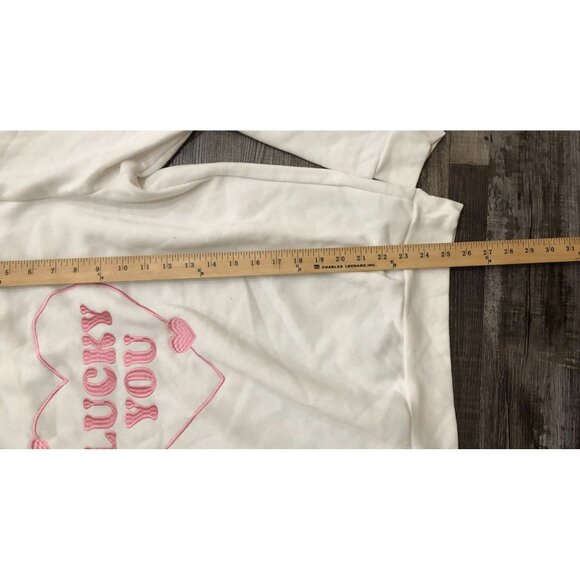 Better Together Womens Large Lucky You Heart Crewneck Sweatshirt White Pink - Picture 5 of 5
